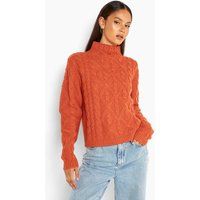 Womens Chunky Cable Knit Jumper - Orange - S, Orange | Boohoo.com (UK & IE)