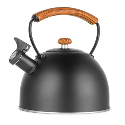 YSSOA Whistling Stovetop Tea Kettle, 3.17 Quart Stainless Steel Teapot with Cool Touch Ergonomic Handle, Hot Water Fast to Boil, Black | Amazon (US)
