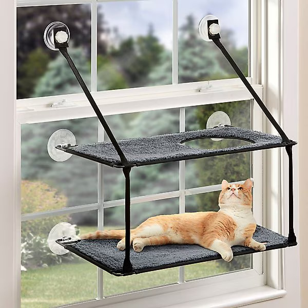 K&H Pet Products EZ Mount Double Stack Kitty Sill Cat Window Perch, Gray | Chewy