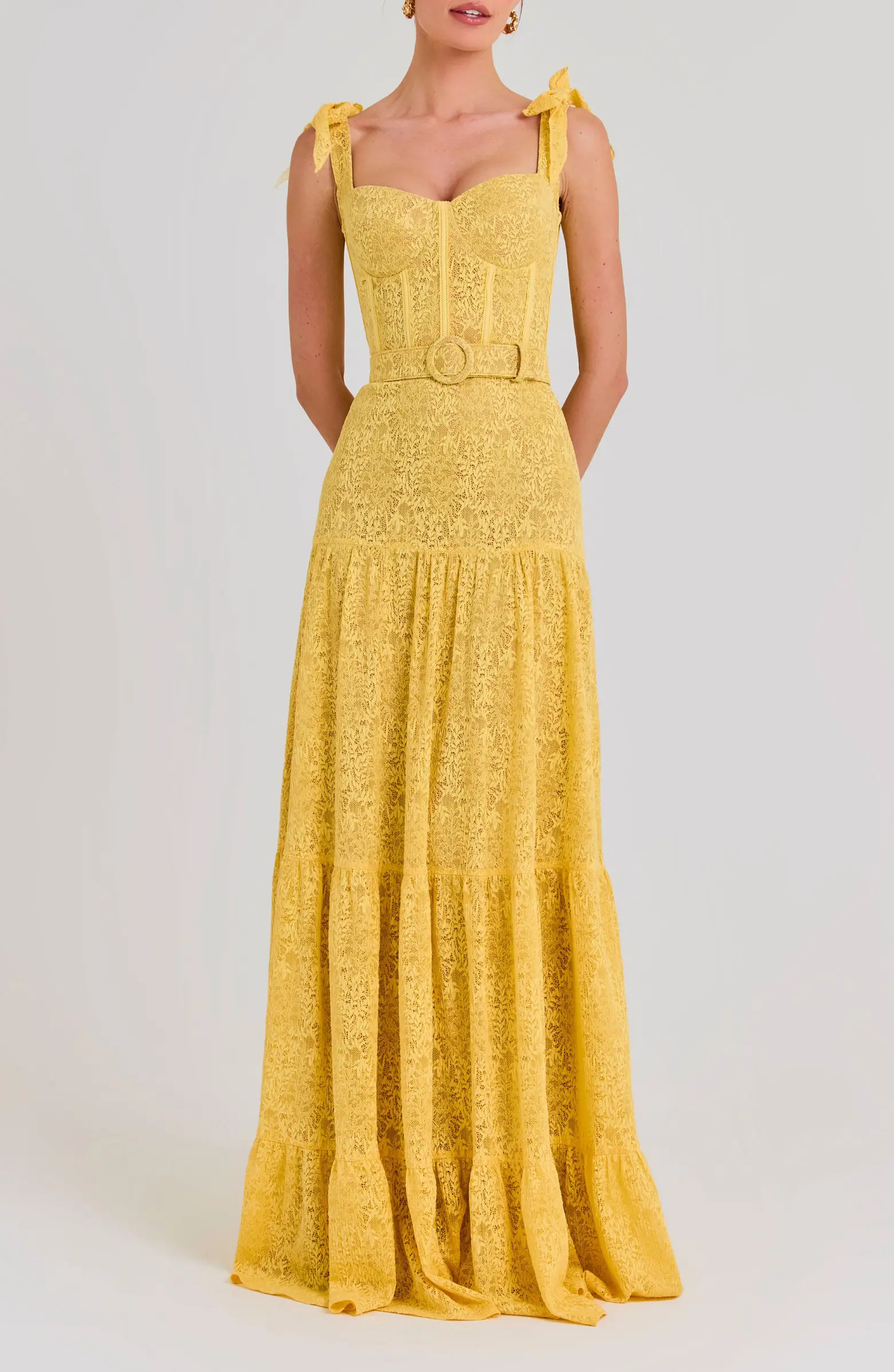 NADINE MERABI Miranda Belted Gown | Nordstrom | Nordstrom