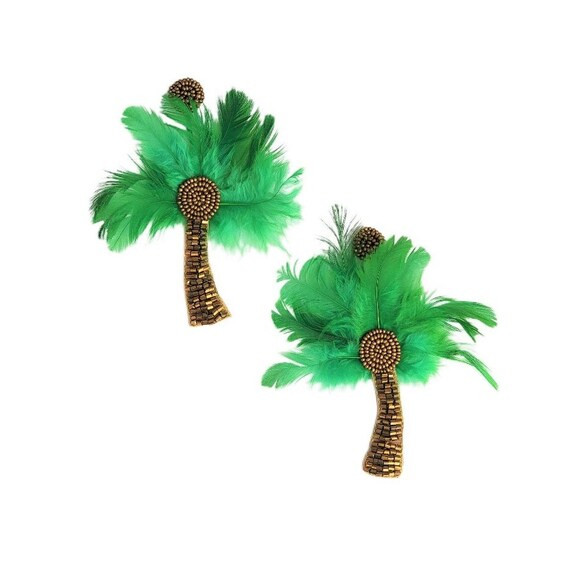 Palm Tree Feather Earrings - Etsy | Etsy (US)