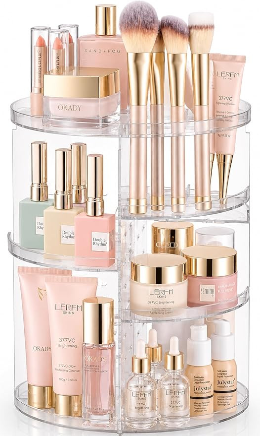 Masirs 360 Rotating Makeup Organizer Countertop, Adjustable Shelf, Clear | Amazon (US)