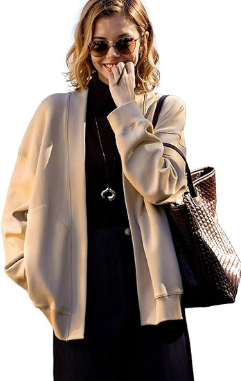 Fashion Oversized Womens athletic Sweatshirt blazer Pockets Sweaters no Zip Up jacket Lightweight... | Amazon (US)