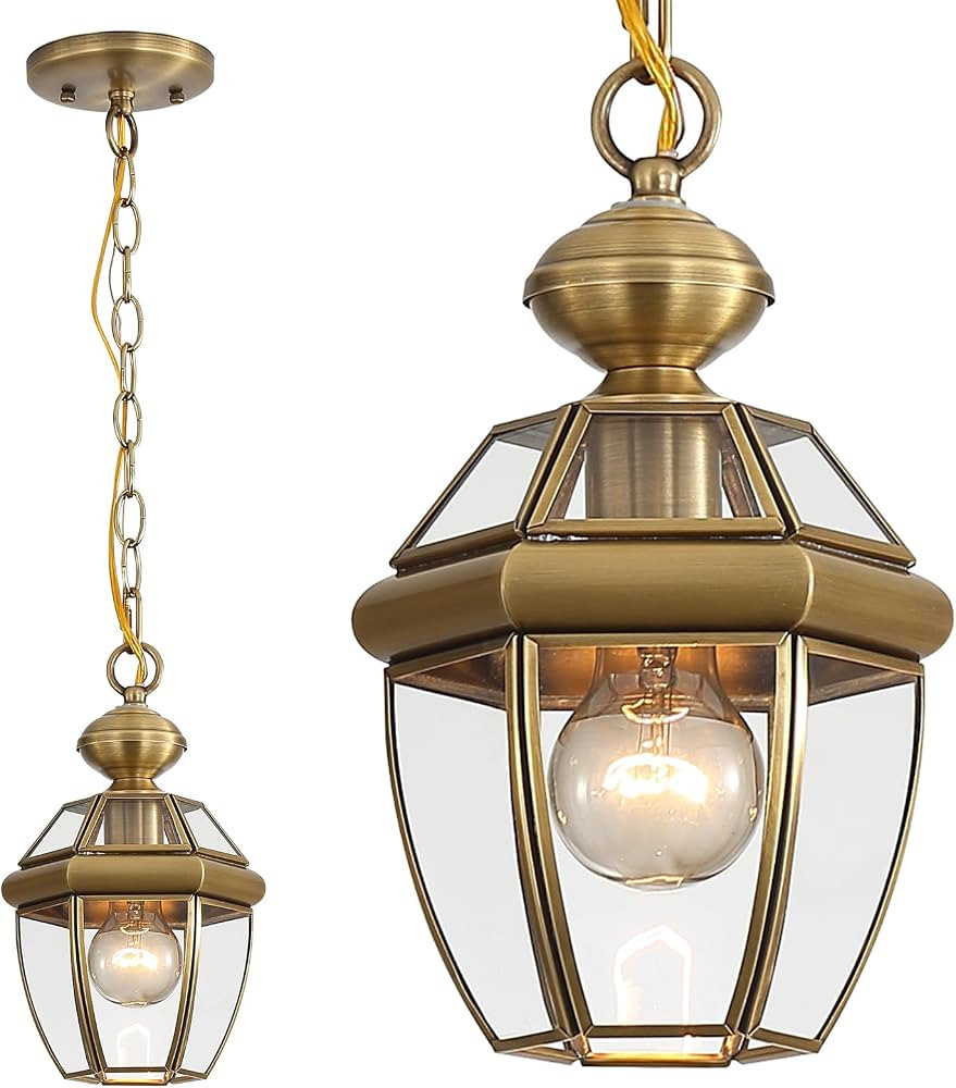 Solid Brass Outdoor Pendant Light, Antique Brass | Amazon (US)