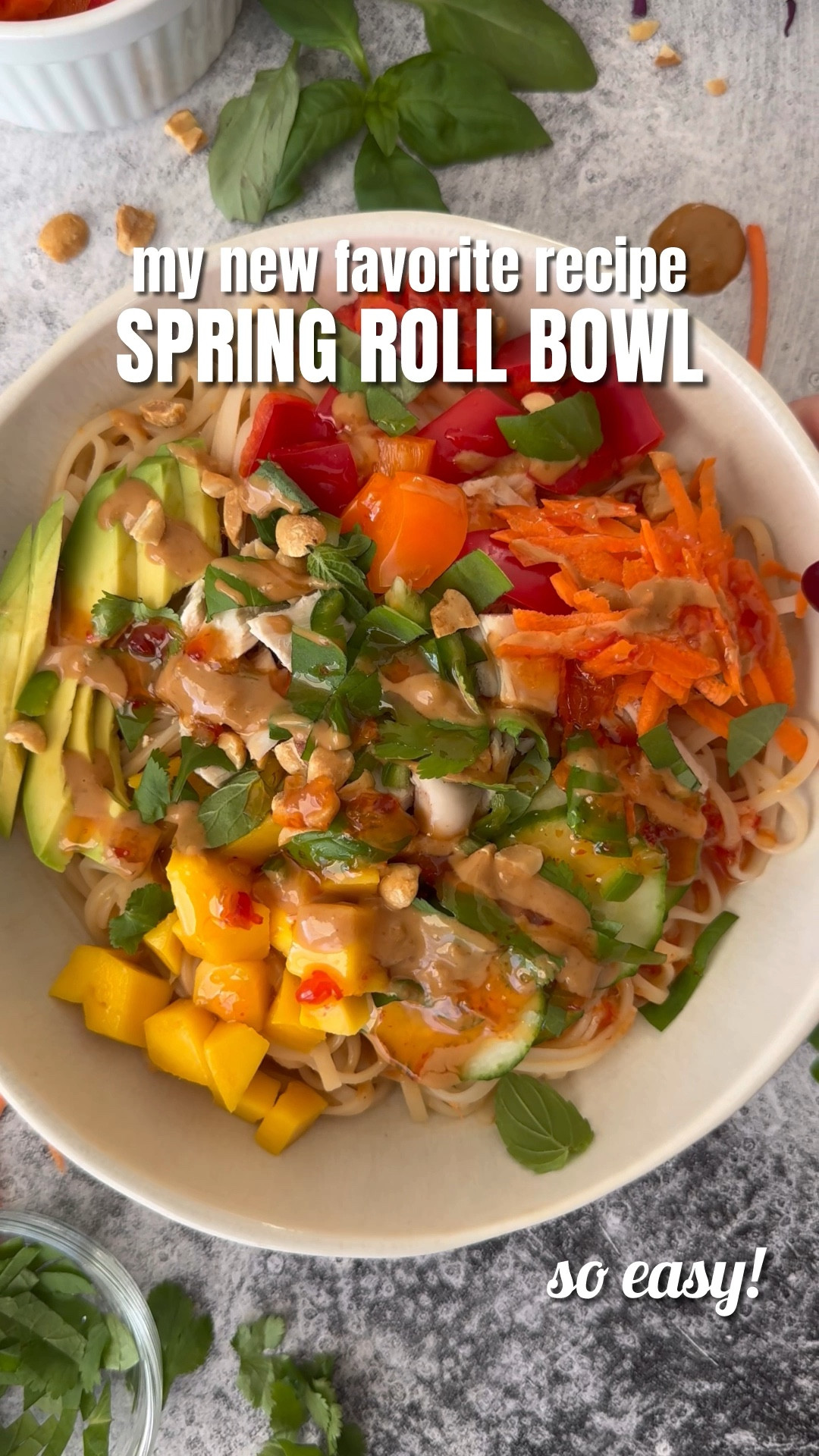 Spring Roll Bowl - all the flavors, NONE of the rolling! 🥢🥗 Genius shortcut! Rice noodles, fresh mango, herbs (mint, basil, cilantro!), peanut sauce. Southeast Asia inspired - reminds me of our trip! 30 minutes, so vibrant! Shop my rice noodles + sweet chili sauce below! Recipe on my blog! #springrollbowl #norolling #30minutes #peanutsauce 

#LTKfoodie #LTKmomlife #LTKdayinmylife