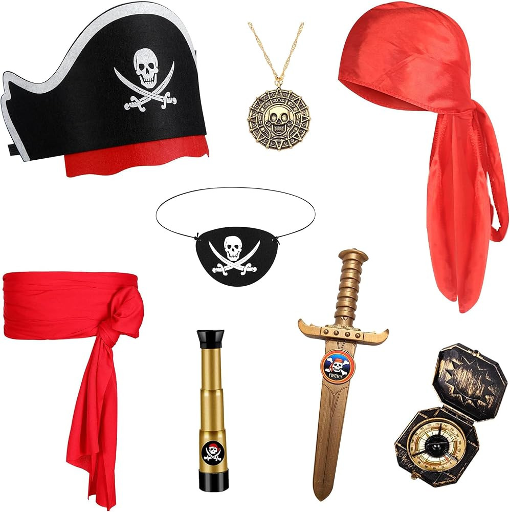 GZ-LAOPAITOU 8 Pcs Pirate Accessories Set Kids Captain Pirate Role Play Pirate Costume Accessorie... | Amazon (US)
