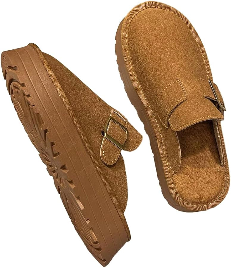 Women's Thick Sole Suede Leather Shoes, Easy Slip-On Loafers, Closed Toe Half Slippers for Spring... | Amazon (US)