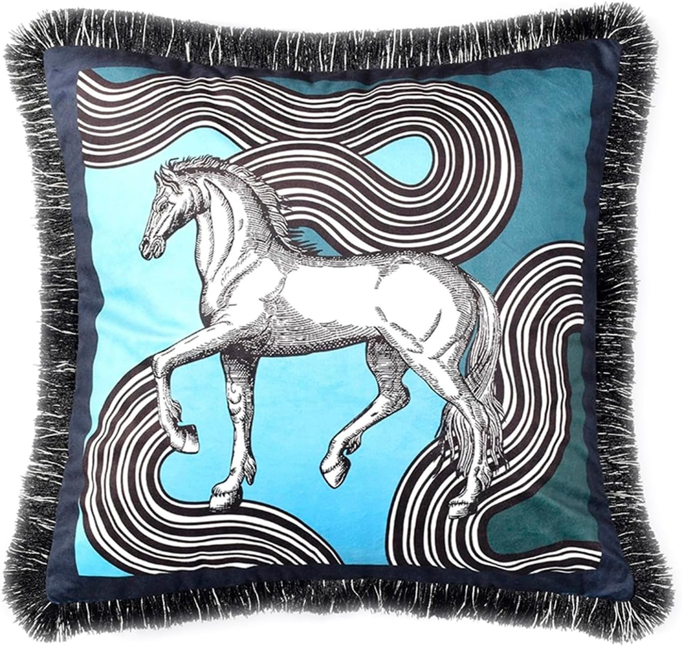 Croker Horse 18x18 Inches Throw Pillow Cushion Cover - Velvet Fabric Blue Horse Duplex Printing L... | Amazon (US)