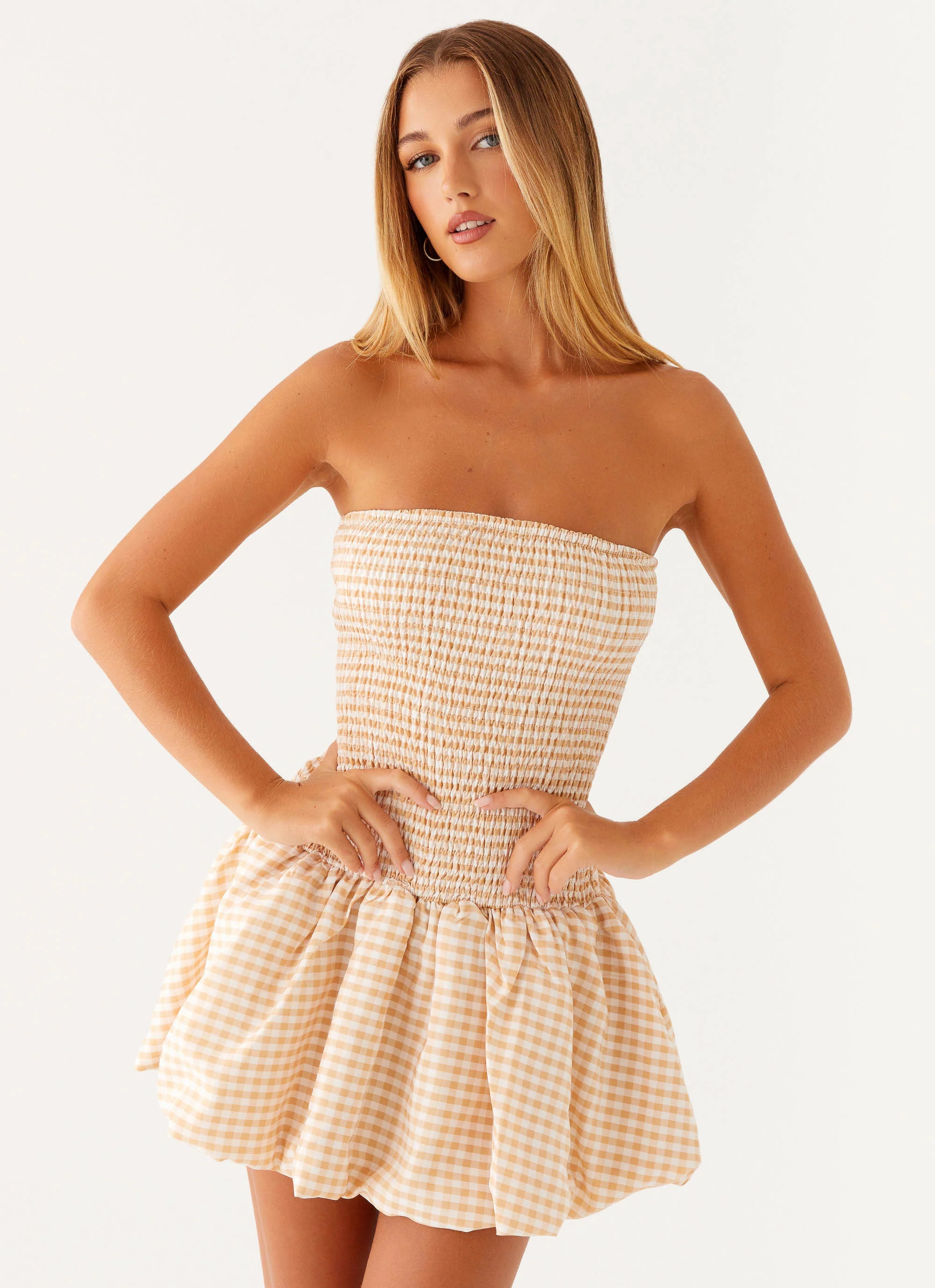 Cassidy Mini Dress - Orange Gingham | Peppermayo (Global)