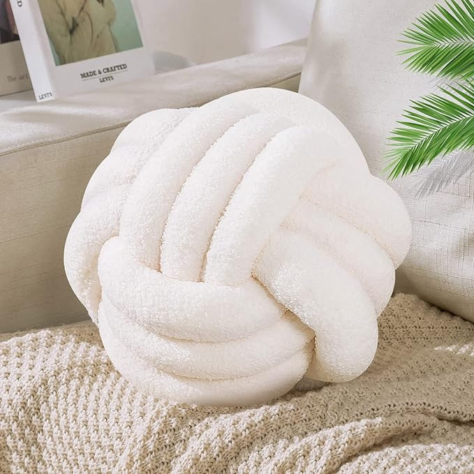 KUCCO Knot Pillow Ball 9.8inch Round White Throw Pillow Soft Home Decorative Pillow Boucle Circle... | Amazon (US)