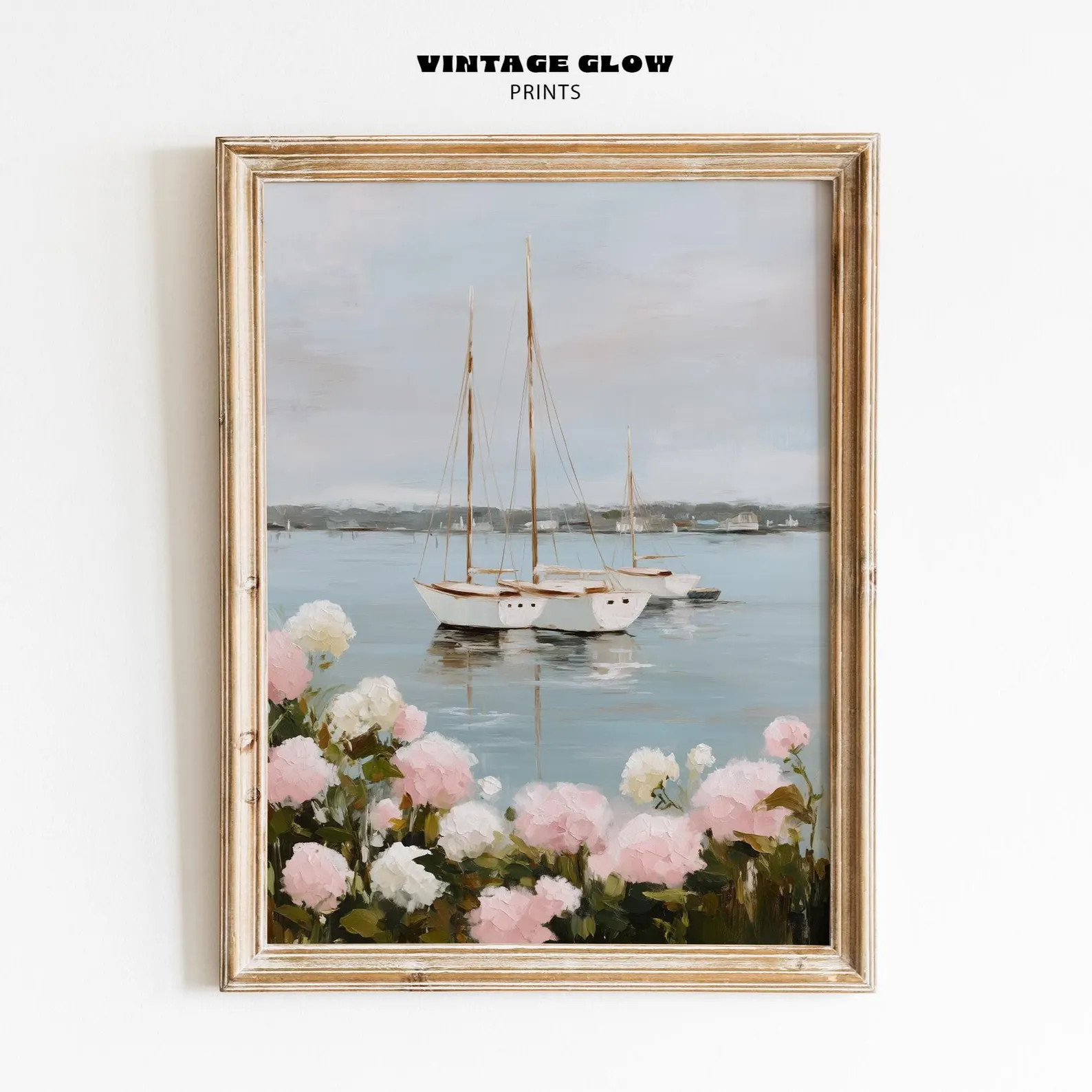Sailboats & Hydrangeas Coastal Print | Nautical Pink Decor | Digital Download | #V325 | Etsy (US)