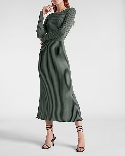 Ribbed Crew Neck Maxi Sweater Dress | Express