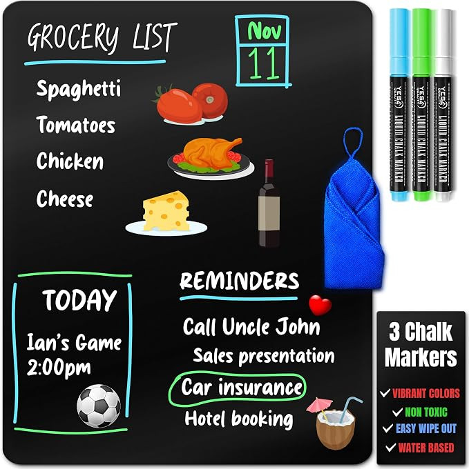 YES4QUALITY Magnetic Black Dry Erase Board for Fridge (19 x 13 inch), Stain-Resistant w/ 3 Magnet... | Amazon (US)