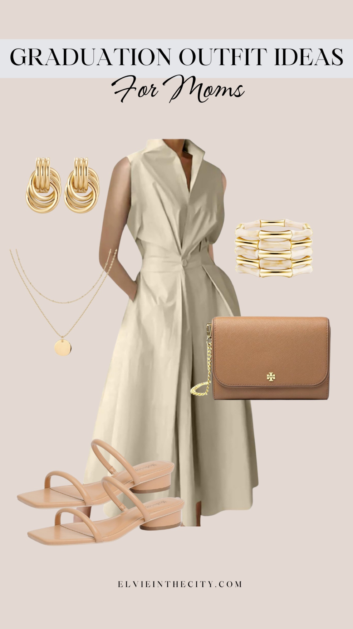 Graduation outfit ideas for moms. This sleeveless dress is paired with strappy tan sandals, a tan Tory Burch crossbody bag, a gold and bamboo bracelet stack, a gold layered necklace, and gold earrings.

Graduation outfit, ootd, spring dress, Easter dress, affordable fashion, amazon fashion, fashion over 40, over 50 style

#LTKShoeCrush #LTKStyleTip #LTKFindsUnder50
