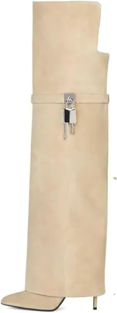 keleimusi Fold Over Thigh High Over the Knee Boots For Women Pointed Toe Stilettos High Heel Padl... | Amazon (US)