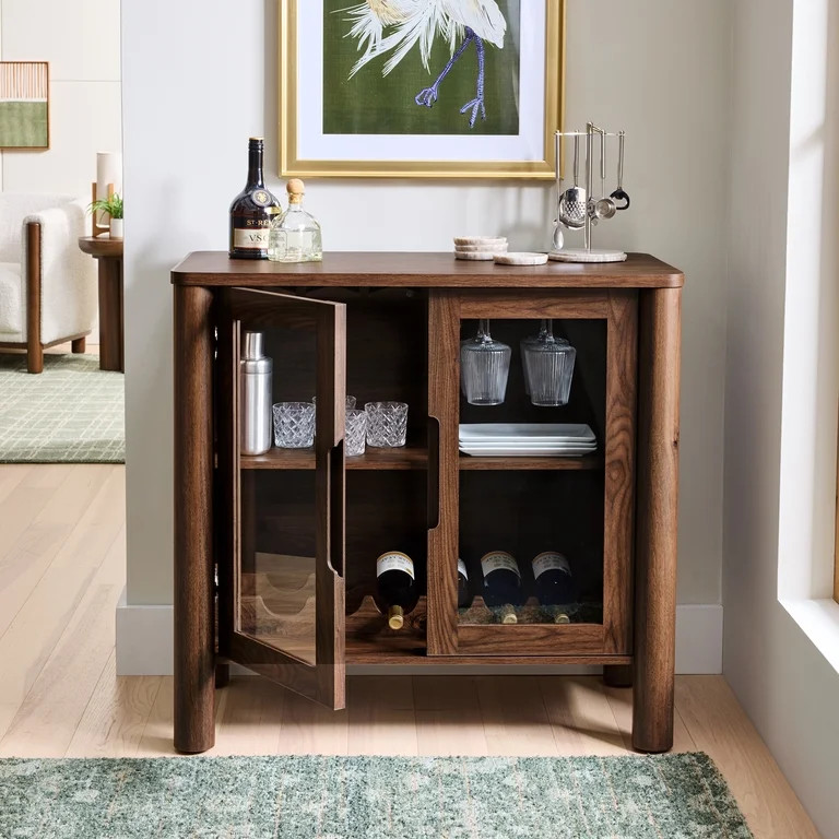 Better Homes & Gardens Adlin Bar Cabinet with Storage, Walnut | Walmart (US)