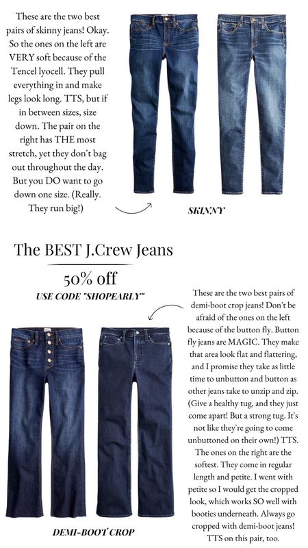 These are J.Crew’s four best pairs of jeans—all on sale for 50% off (lowest prices I’ve seen all year!) and an extra 10% off with code “Friday” 

#LTKCyberweek #LTKHoliday #LTKsalealert