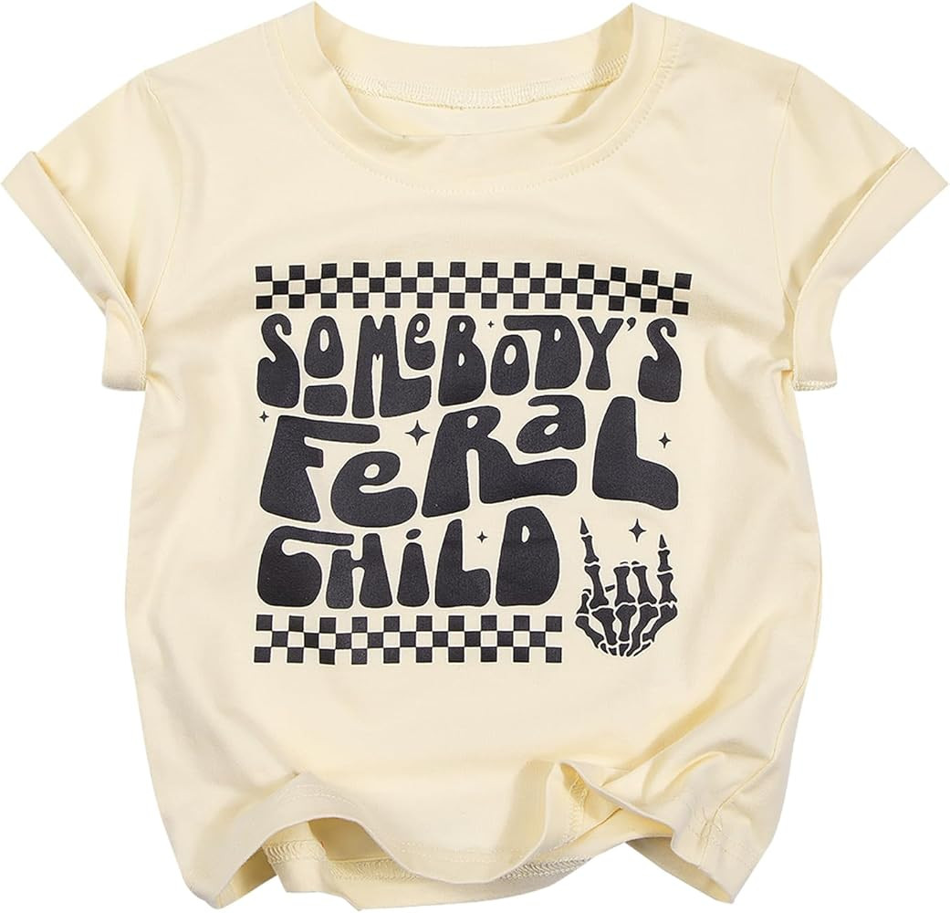 Somebody's Feral Child Shirts Toddler Baby Girls Boys Funny Groovy Wild Child Shirt Kids Casual S... | Amazon (US)