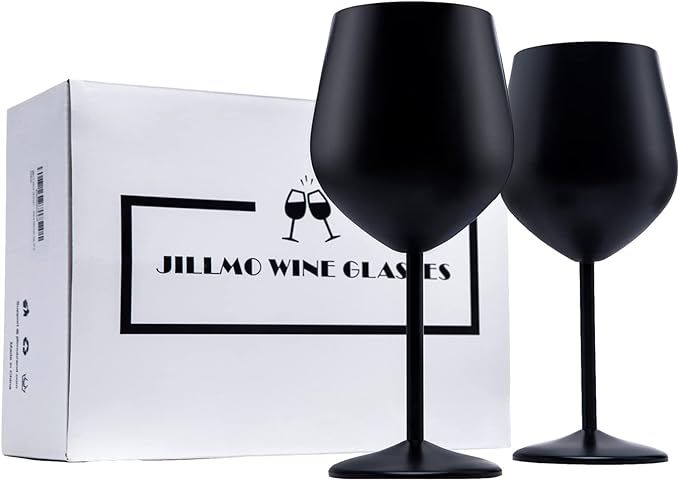 Jillmo Wine Glass, 18 oz Stainless Steel Wine Glasses, Set of 2, Black | Amazon (US)