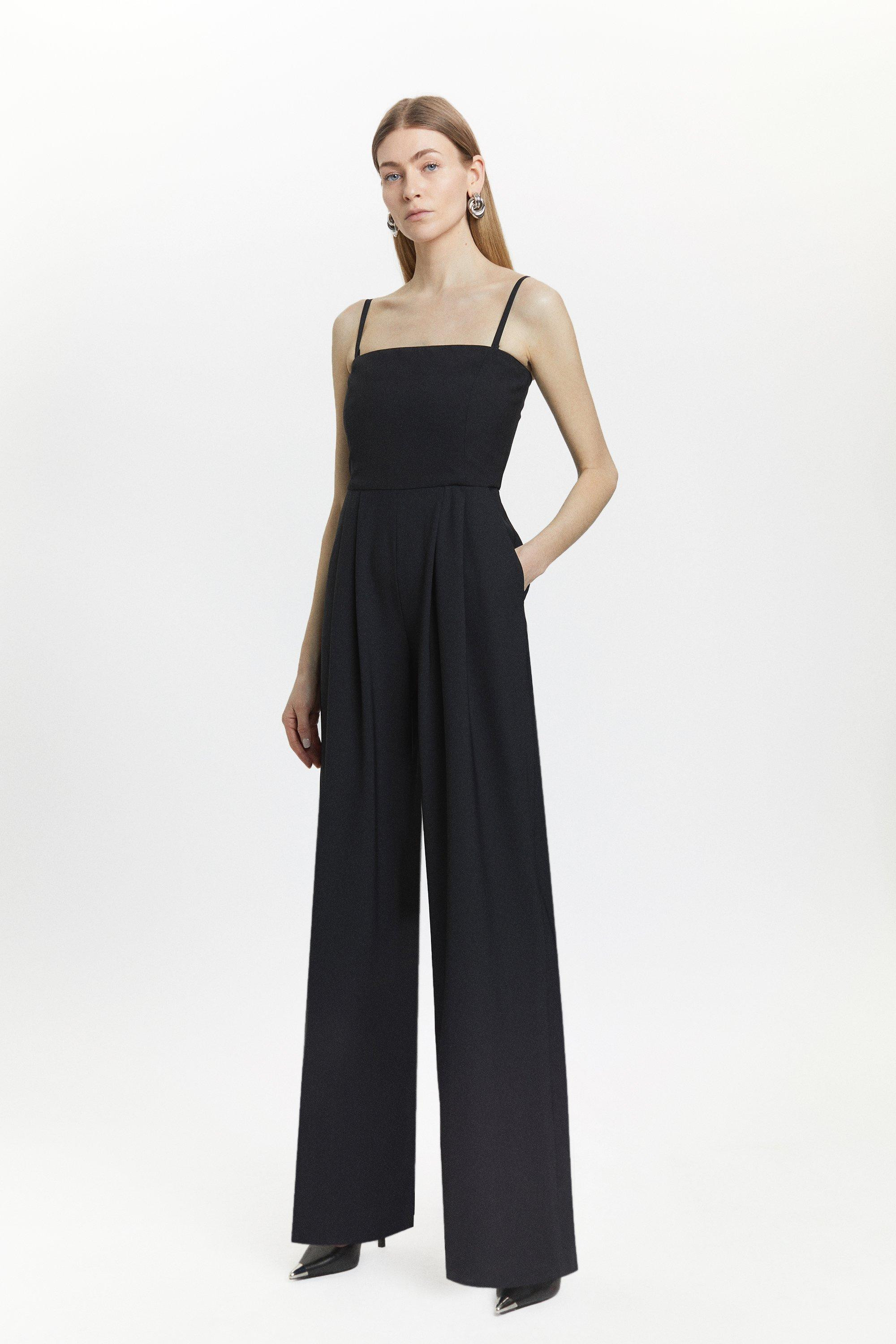 Wool Blend Bandeau Wide Leg Jumpsuit | Karen Millen US