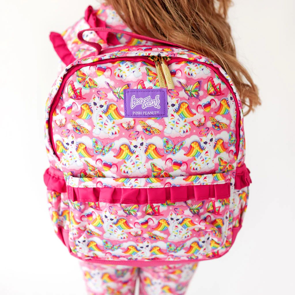 Pink Girls Mini Ruffled Backpack | Lisa Frank® Angel Kitty™ | Posh Peanut