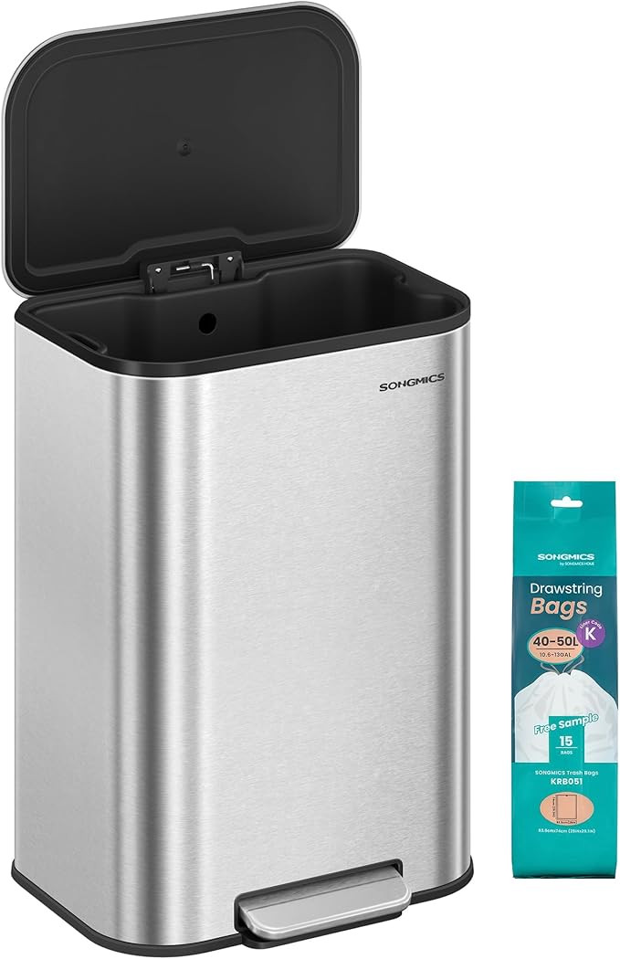 SONGMICS Kitchen Trash Can, 13-Gallon (50 L) Garbage Can with Lid, Stainless Steel, Soft Close an... | Amazon (US)