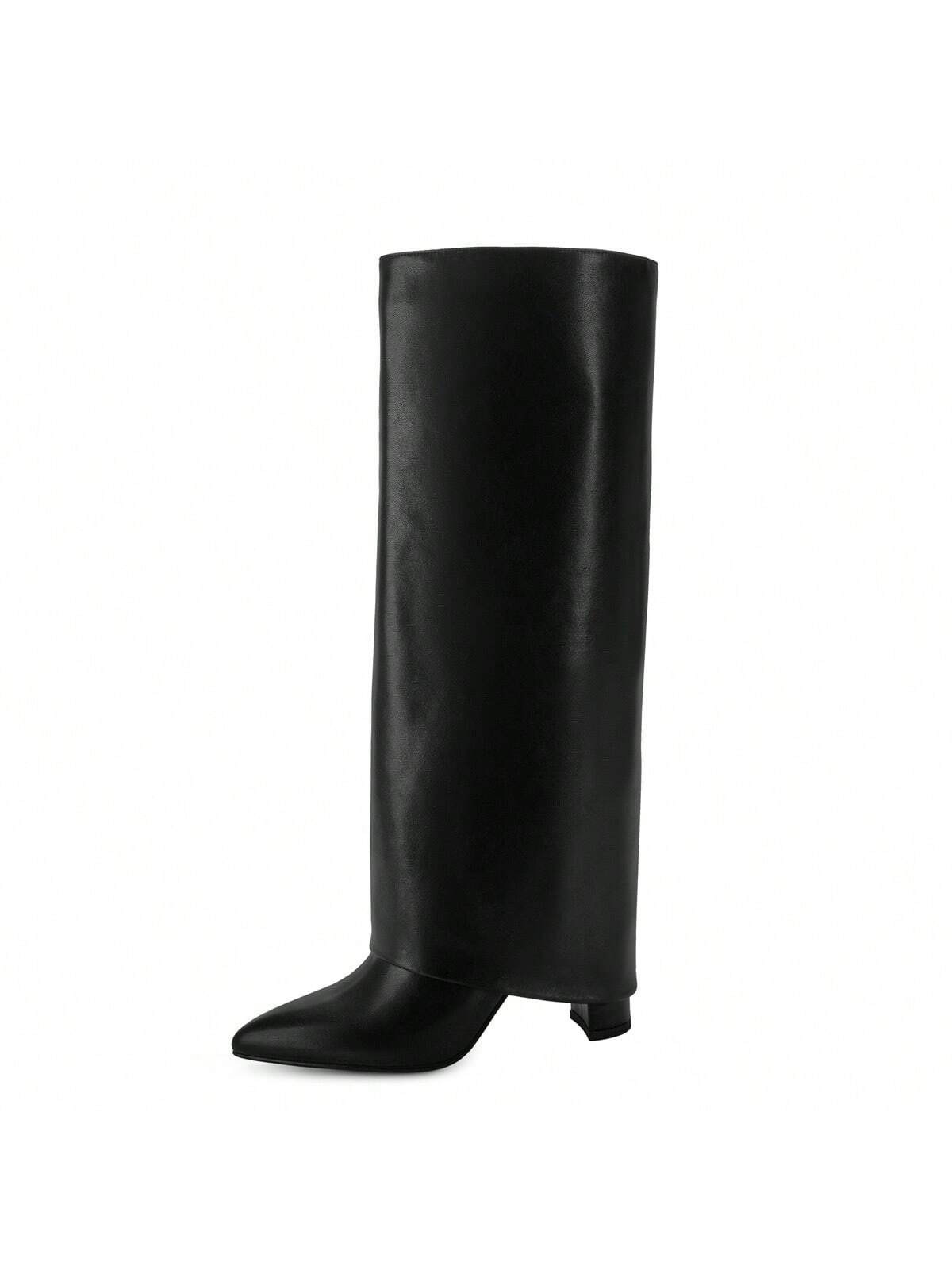 Modatope Knee High Boots Women Chunky High Heels Zipper Pointed Toe Long Boots | SHEIN
