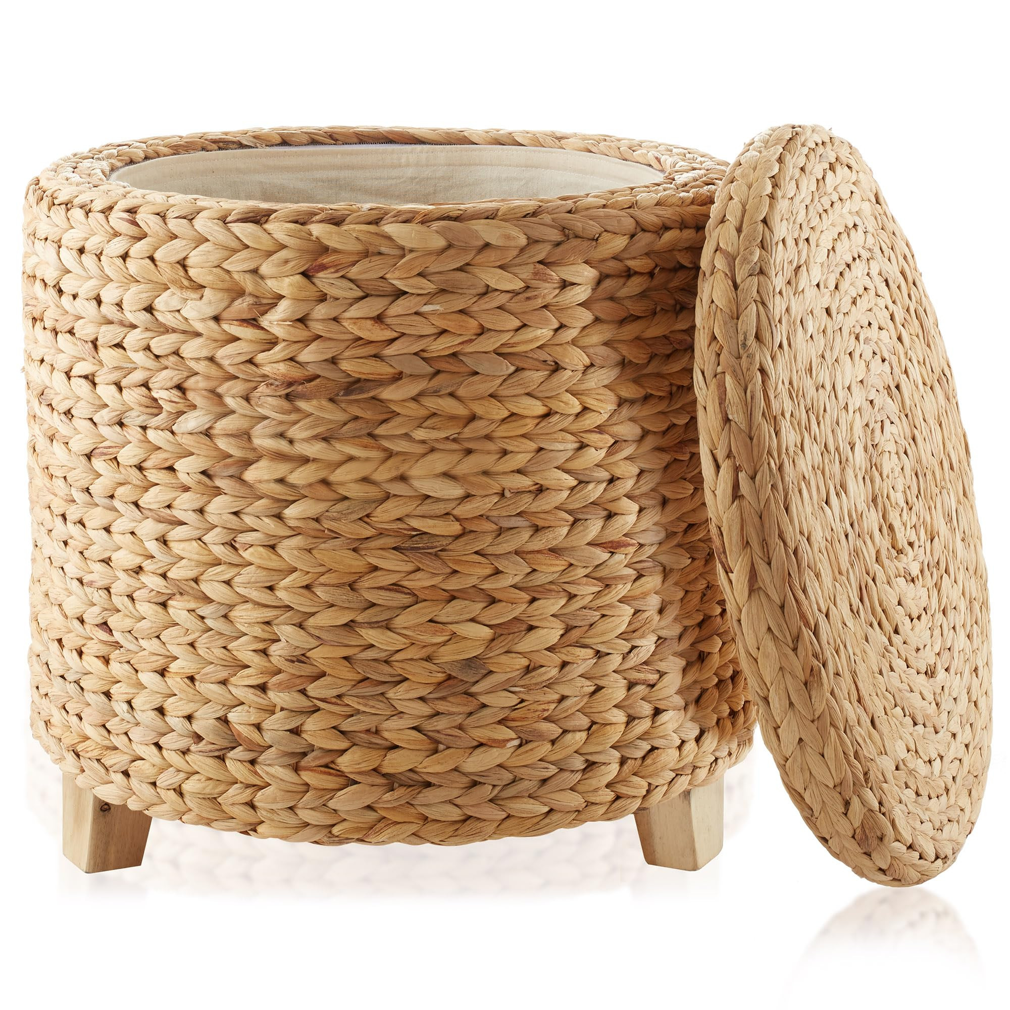 Casafield 17" Round Storage Ottoman with Lid - Natural, Handwoven Water Hyacinth Footstool for Li... | Amazon (US)