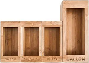 Food Storage Bags Holders – Premium Bamboo Kitchen Drawer Plastic Bag Organizer Dispenser Home ... | Amazon (US)