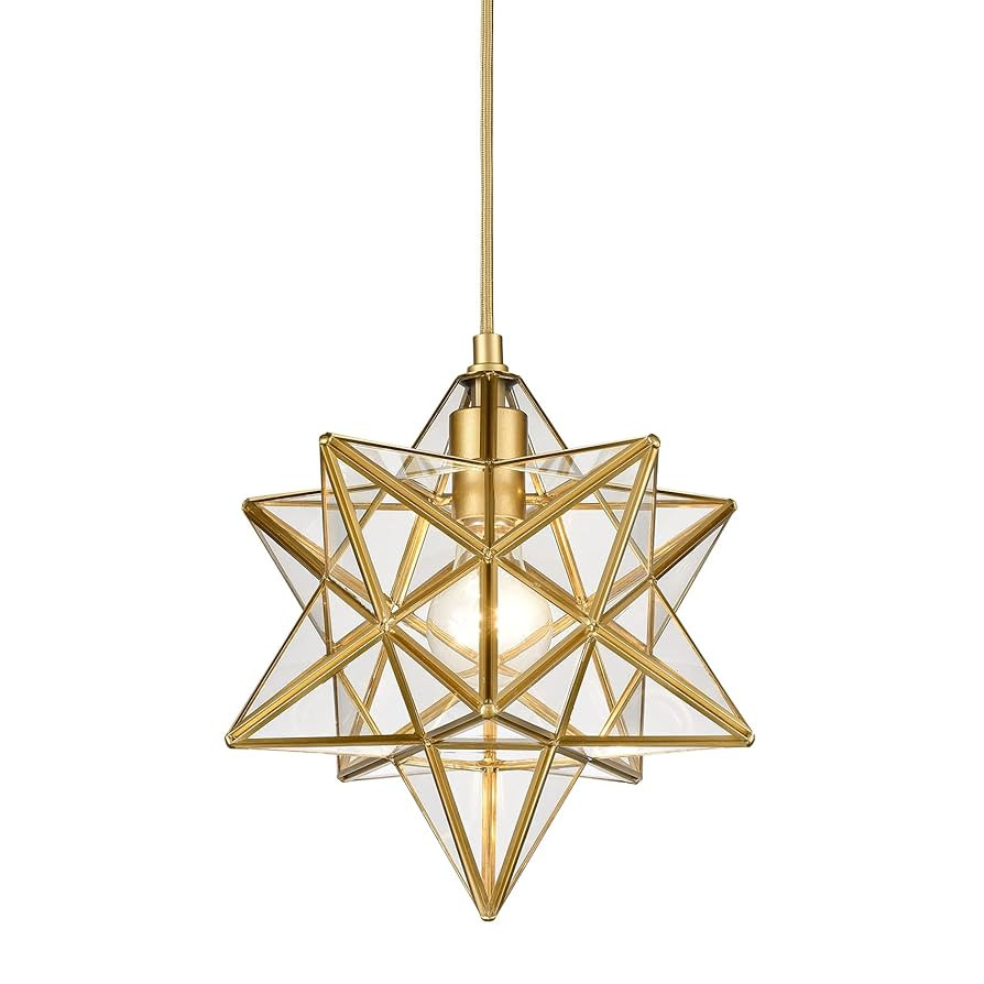 YUBOLE Modern Moravian Star Gold Finish Pendant Light Clear Glass Hanging Brass Star Lights Fixtu... | Amazon (US)