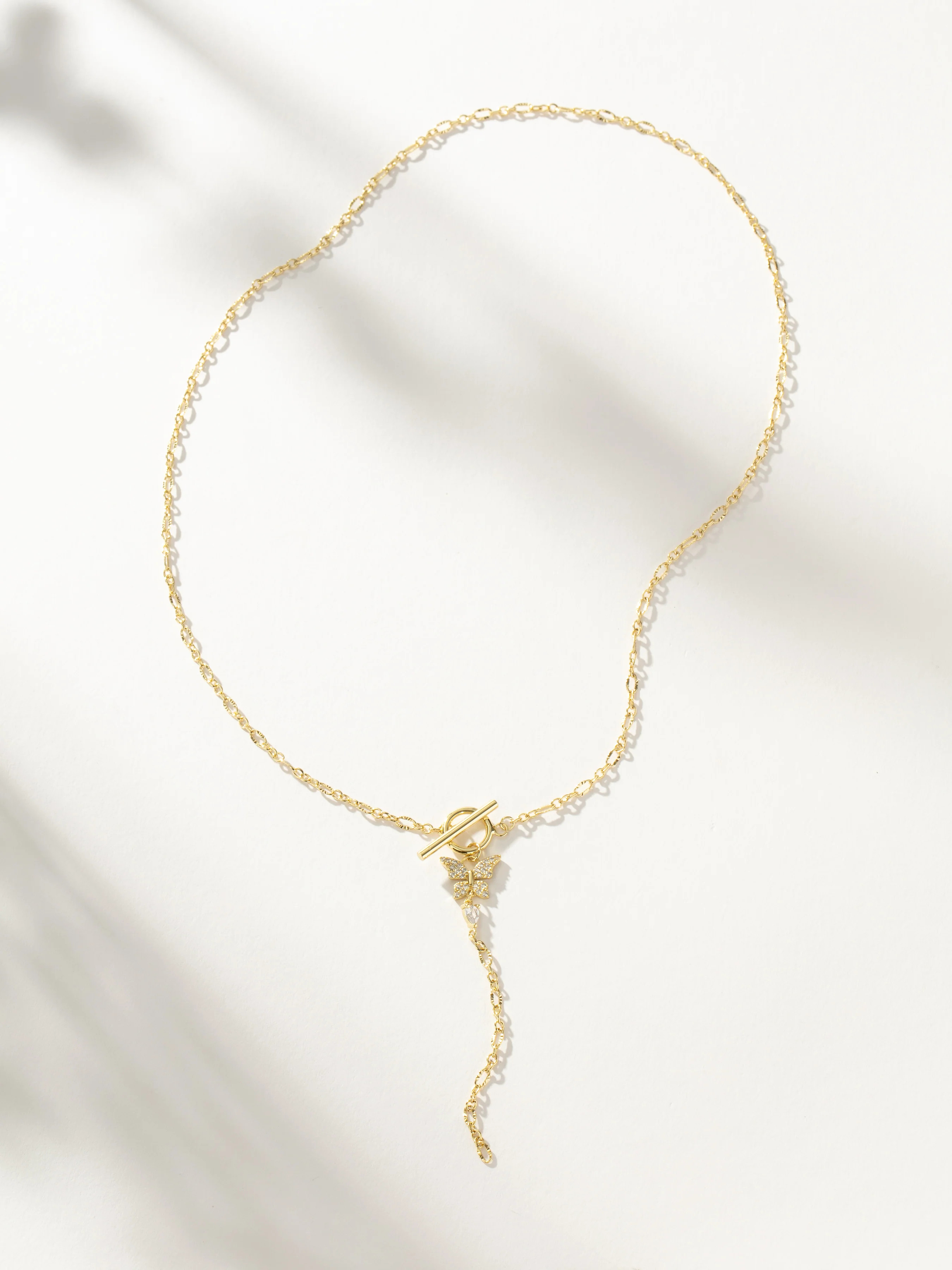 Pavé Butterfly and Chain Lariat Necklace in Gold | Uncommon James | Uncommon James