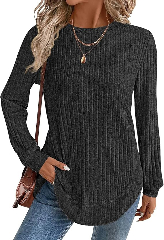 JUSTFASHIONNOW Womens Long Sleeve Shirts Trendy Sweaters Lightweight 2025 Casual Crewneck Fall Tu... | Amazon (US)