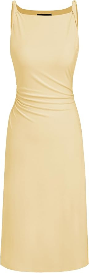 CIDER Women Twist Ruched Sleeveless Boat Neck Dresses Bodycon Cocktail Party Dress | Amazon (US)