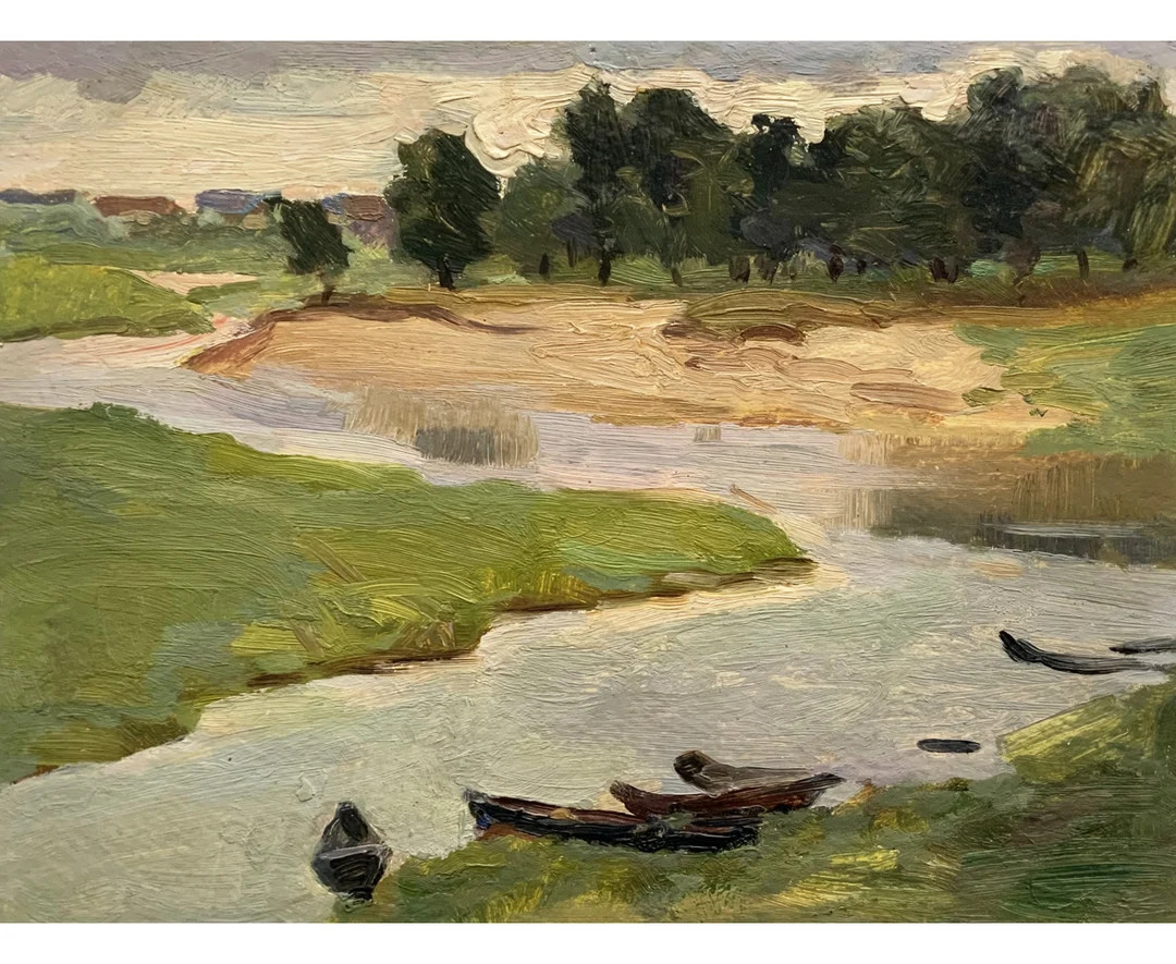 EVENING RIVER LANDSCAPE Vintage Original Oil Painting by - Etsy | Etsy (US)
