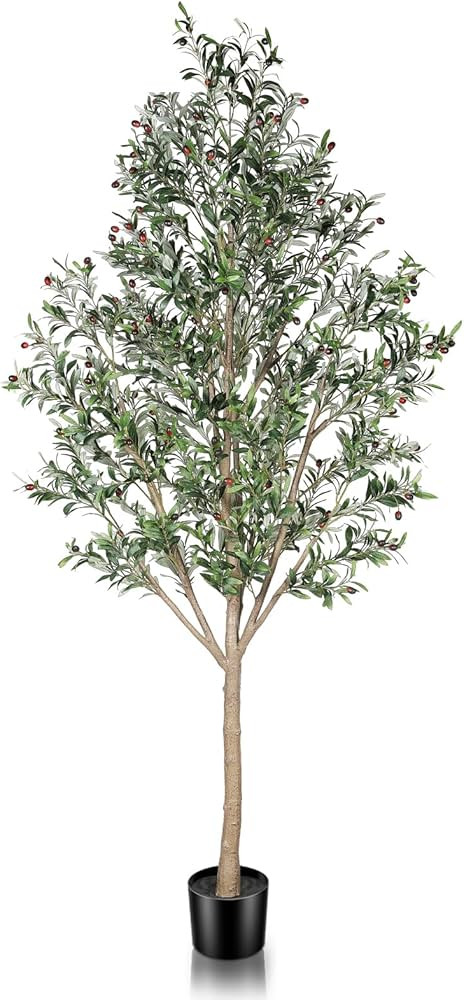 Artificial Olive Tree, Tall 8 Feet Fake Potted Olive Silk Tree with Planter, Large Faux House Pla... | Amazon (US)