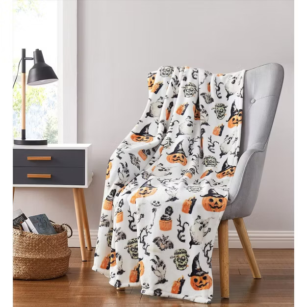 Kate Aurora Halloween Spooky Ghosts & Frankensteins Ultra Soft & Plush Oversized Accent Throw Bla... | Target