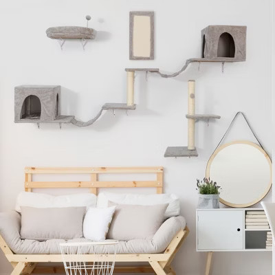 Sapphtopaz Wall-Mounted Cat Furniture, Modern Cat Wall Shelves with Ladder and Platform, Beige Cat Climbing Shelf Set for Indoor Cats to Play and Rest | Target