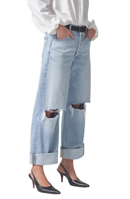 Citizens of Humanity Ayla Ripped High Waist Baggy Wide Leg Jeans in Pagoda at Nordstrom, Size 33 | Nordstrom