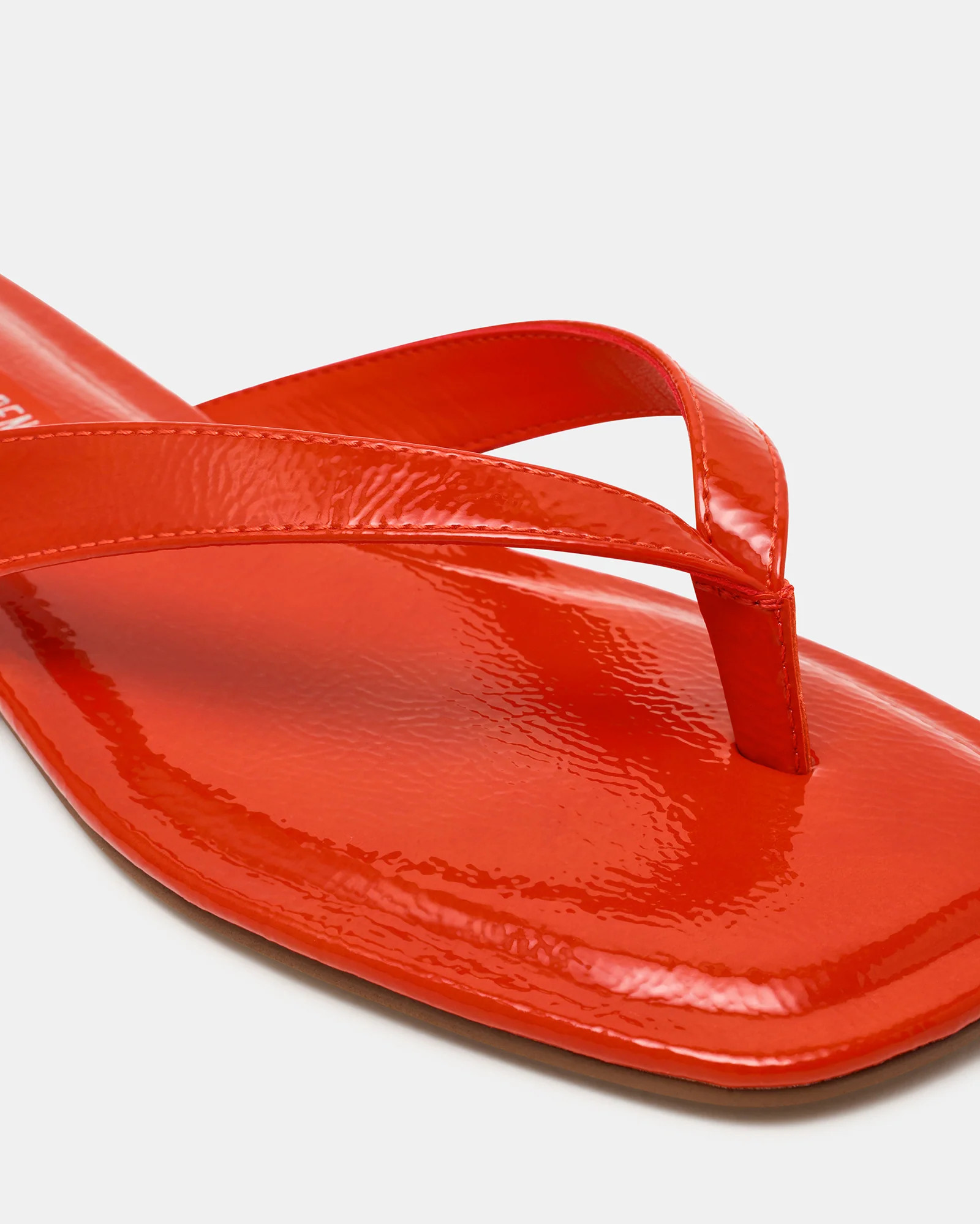 TRELLA Red Orange Patent Square-Toe Thong Women's Sandal | Steve Madden (US)