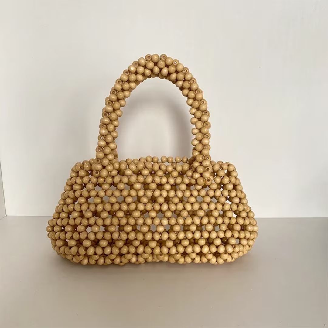 Wood Beaded Bag, Boho Wood Bag, Vintage Inspired Wood Ball Bead Tote Bag, Summer Wood Bag - Etsy | Etsy (US)