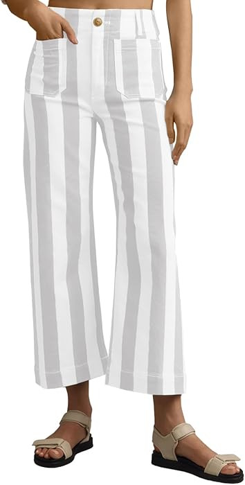 Tankaneo Womens Cropped Striped Jeans Casual High Waisted Stretchy Polka Dots Straight Leg Denim ... | Amazon (US)