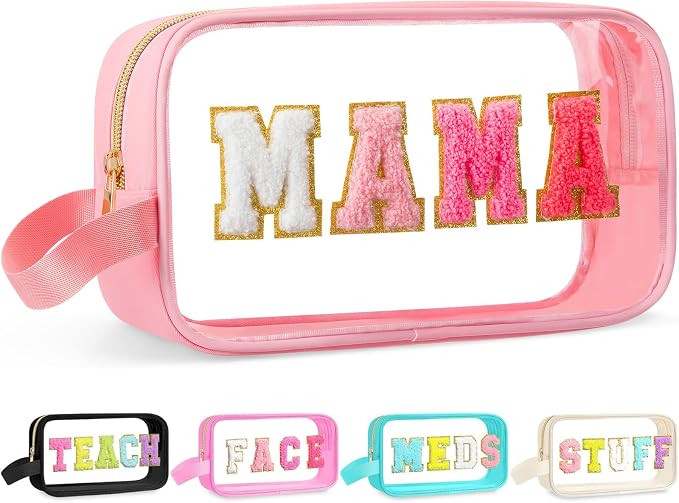Kacctyen Mama Makeup Bag Mom Pouch Clear Chenille Letter Cosmetic Pouch for Travel, Nylon Waterpr... | Amazon (US)