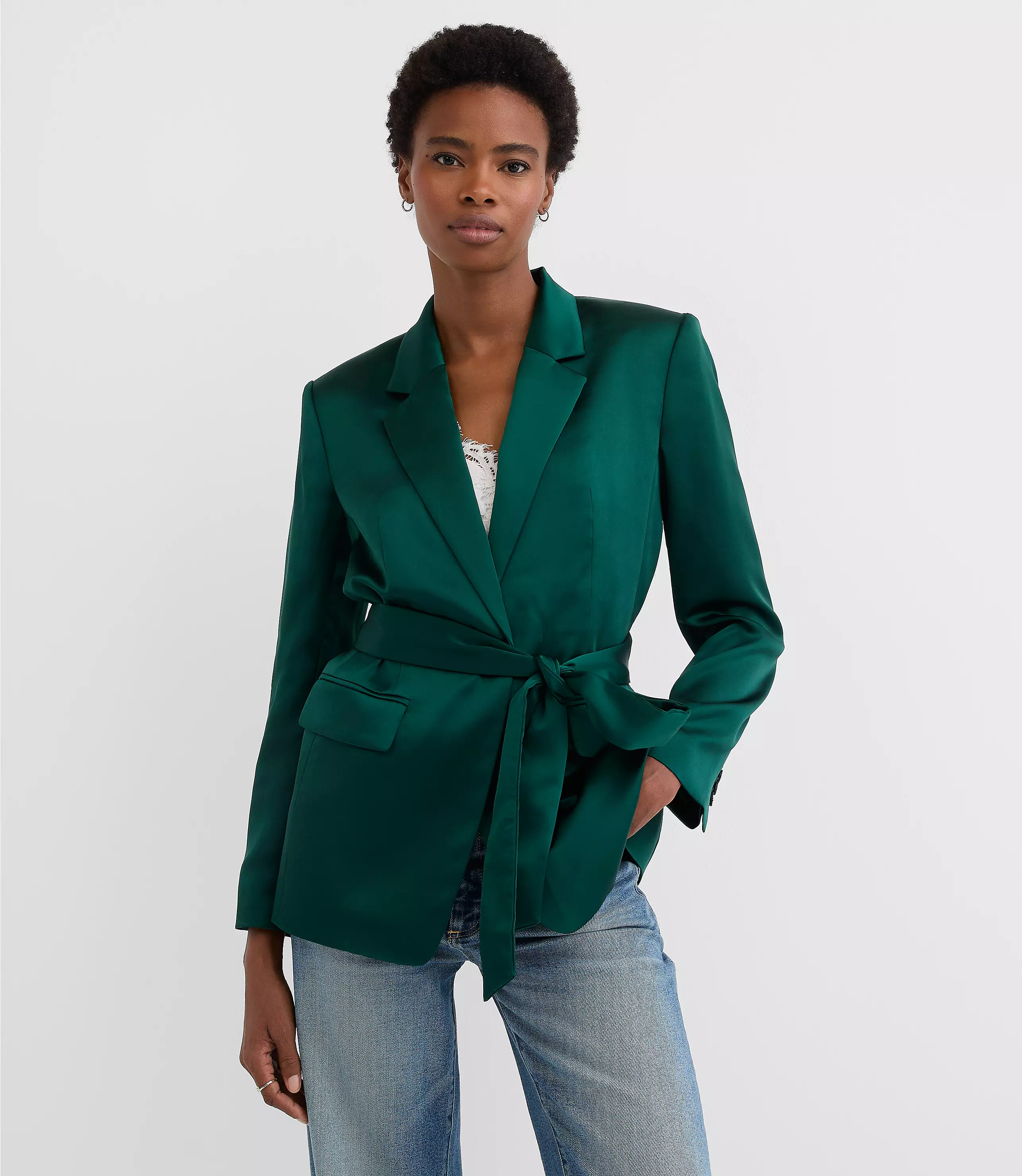 Tall Satin Belted Modern Blazer | LOFT