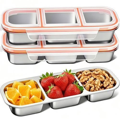 BSTUR 3 Pack Bento Box, Stainless Steel Snack Containers With Lids, Leak Proof Metal Lunch Box with 3 Compartments, Stackable Food Storage Container for Work, Travel, Dishwasher Safe | Amazon (US)