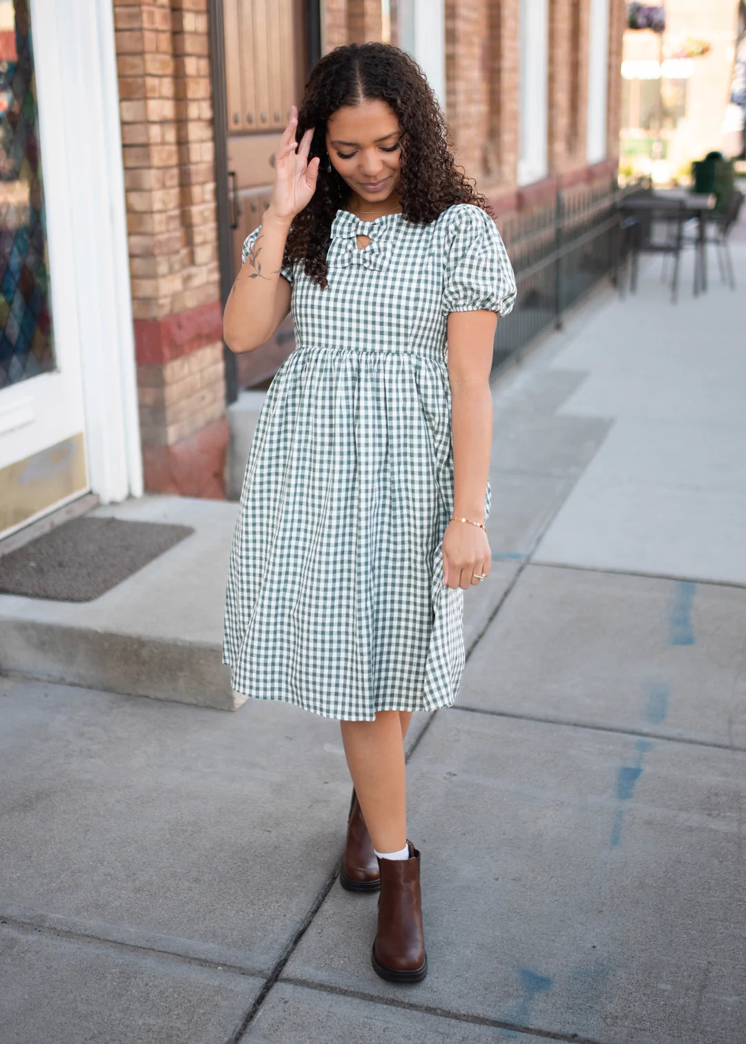 Linnea Sage Gingham Bow Dress | My Sister's Closet Boutique