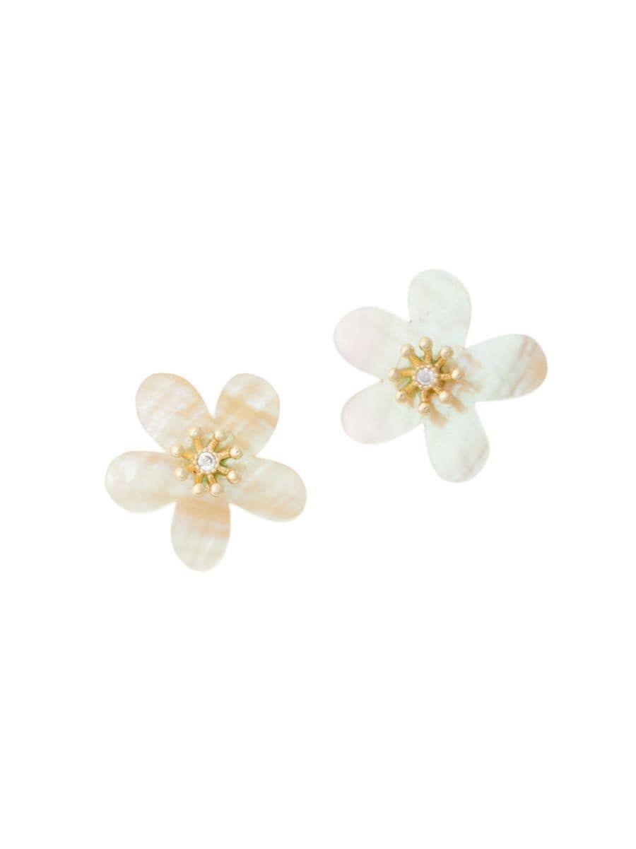 Jasmine Goldtone, Mother-Of-Pearl & Crystal Stud Earrings | Saks Fifth Avenue