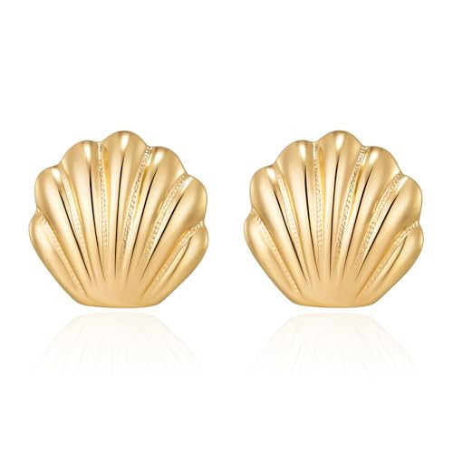 Seashell Earrings for Women,Gold shell Stud Earring Boho Ocean Earring Trendy Chunky Statement Beach Earrings Summer Jewelry | Amazon (US)