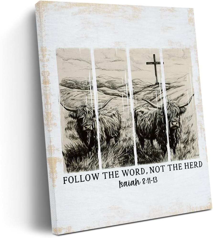 Inspirational Retro Western Cow Christian Canvas Wall Art Wall Decor, Boho Bible Verse Religious ... | Amazon (US)