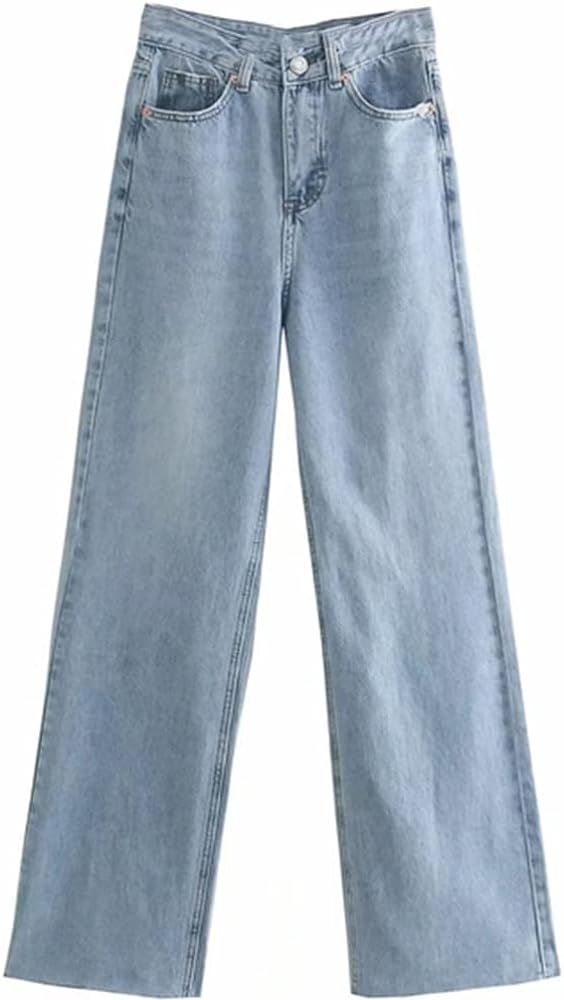 NP Pants for Women Za Jeans Wide-Leg Jeans Waist Fly Female Denim Trousers | Amazon (US)