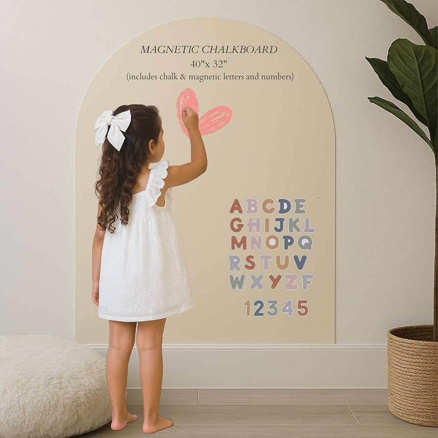 CAALMA Magnetic Wall Decal for Kids w/Alphabet & Number Magnets, Chalk, Cloth - Aesthetic Neutral... | Amazon (US)